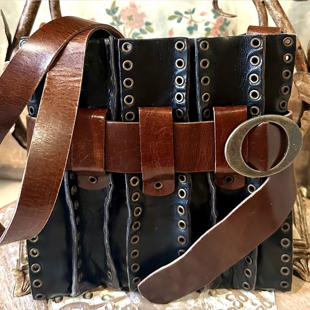 Not for Sale “Rebel Designs” Handcrafted in NY, Black Eyelet Mid-size Crossbody